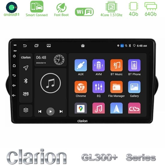 Clarion GL300+ Series 4Core Android ClarionOS 4+64GB  Fiat Tipo 2015-2022 (Hatchback) Navigation Multimedia Tablet 9"