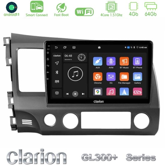 Clarion GL300+ Series 4Core Android ClarionOS 4+64GB Honda Civic 2006-2011 Navigation Multimedia Tablet 10"