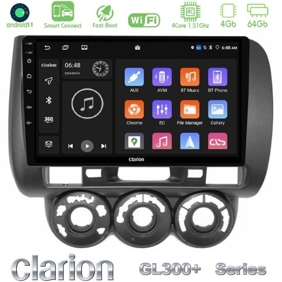 Clarion GL300+ Series 4Core Android ClarionOS 4+64GB Honda Jazz (Fit) 2002-2008 (RHD) Manual A/C Navigation Multimedia Tablet 9"