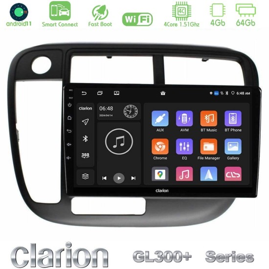 Clarion GL300+ Series 4Core Android ClarionOS 4+64GB Honda Civic 1995-2001 Navigation Multimedia Tablet 9"