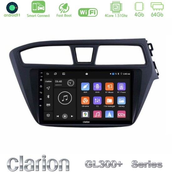 Clarion GL300+ Series 4Core Android ClarionOS 4+64GB Hyundai i20 2014-2018 RHD Navigation Multimedia Tablet 9"