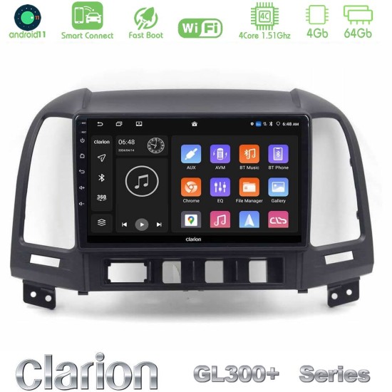 Clarion GL300+ Series 4Core Android ClarionOS 4+64GB Hyundai Santa Fe 2006-2013 Navigation Multimedia Tablet 9"