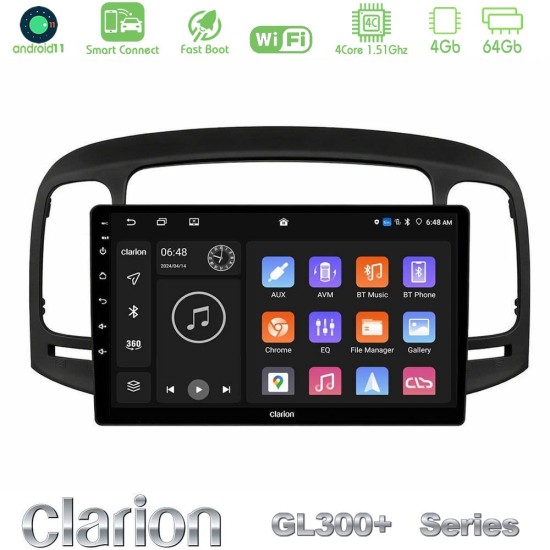 Clarion GL300+ Series 4Core Android ClarionOS 4+64GB  Hyundai Accent 2006-2011 Navigation Multimedia Tablet 9"