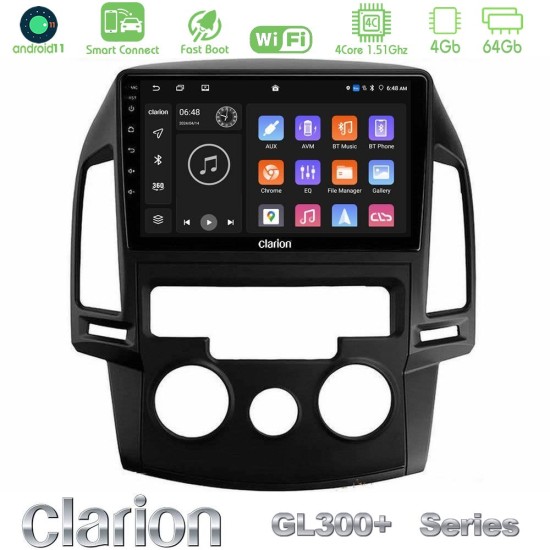 Clarion GL300+ Series 4Core Android ClarionOS 4+64GB  Hyundai i30 2007-2012 Manual A/C Navigation Multimedia Tablet 9"