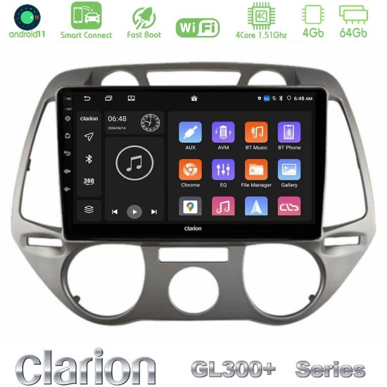 Clarion GL300+ Series 4Core Android ClarionOS 4+64GB  Hyundai i20 2009-2012 Manual A/C Navigation Multimedia Tablet 9"