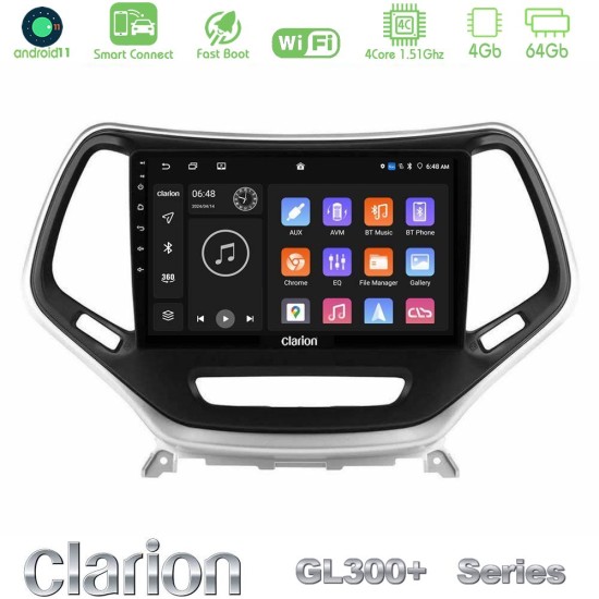 Clarion GL300+ Series 4Core Android ClarionOS 4+64GB  Jeep Cherokee 2014-2019 Navigation Multimedia Tablet 9" (Ασημί Χρώμα)