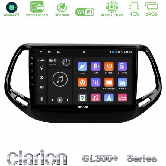 Clarion GL300+ Series 4Core Android ClarionOS 4+64GB  Jeep Compass 2017> Navigation Multimedia Tablet 10"