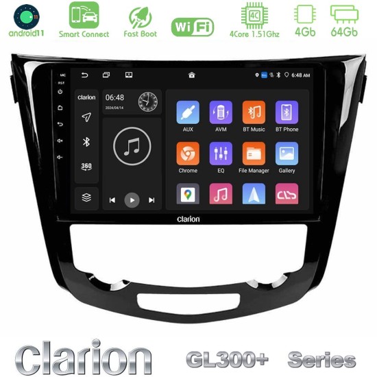 Clarion GL300+ Series 4Core Android ClarionOS 4+64GB  Nissan Qashqai J11 (AUTO A/C) Navigation Multimedia Tablet 10"