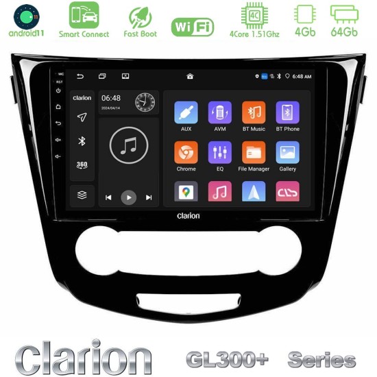 Clarion GL300+ Series 4Core Android ClarionOS 4+64GB  Nissan Qashqai J11 (Manual A/C) Navigation Multimedia Tablet 10"