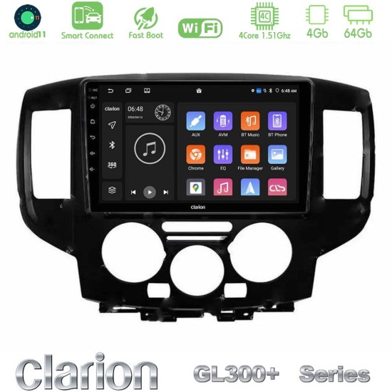 Clarion GL300+ Series 4Core Android ClarionOS 4+64GB  Nissan NV200 Navigation Multimedia Tablet 9"   (Μαύρο)