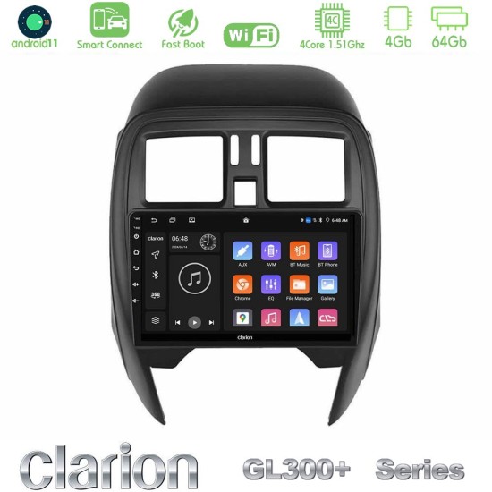 Clarion GL300+ Series 4Core Android ClarionOS 4+64GB  Nissan Micra 2013-2016 Navigation Multimedia Tablet 9"