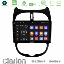 Clarion GL300+ Series 4Core Android ClarionOS 4+64GB  Peugeot 206 Navigation Multimedia Tablet 9"