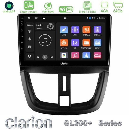 Clarion GL300+ Series 4Core Android ClarionOS 4+64GB  Peugeot 207 Navigation Multimedia Tablet 9"