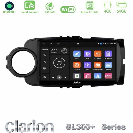 Clarion GL300+ Series 4Core Android ClarionOS 4+64GB  Toyota Yaris Navigation Multimedia Tablet 9" (Μαύρο Χρώμα)