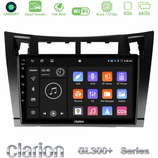 Clarion GL300+ Series 4Core Android ClarionOS 4+64GB  Toyota Yaris Navigation Multimedia Tablet 9" (Μαύρο Χρώμα)