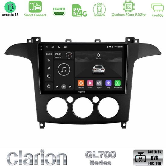 Clarion GL700 Series 8Core Android ClarionOS 4+64GB Ford S-Max 2006-2008 (manual A/C) Navigation Multimedia Tablet 9" Με Carplay & Android Auto