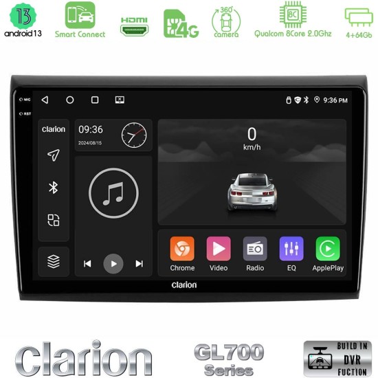Clarion GL700 Series 8Core Android ClarionOS 4+64GB Fiat Bravo Navigation Multimedia Tablet 9" Με Carplay & Android Auto