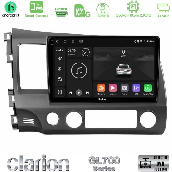 Clarion GL700 Series 8Core Android ClarionOS 4+64GB Honda Civic 2006-2011 Navigation Multimedia Tablet 10" Με Carplay & Android Auto