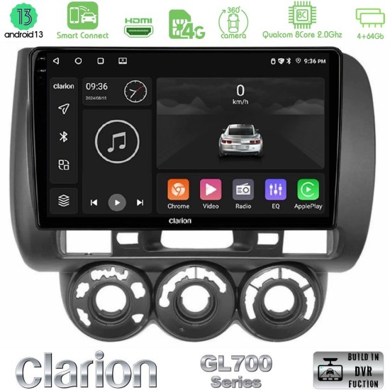 Clarion GL700 Series 8Core Android ClarionOS 4+64GB Honda Jazz (Fit) 2002-2008 (RHD) Manual A/C Navigation Multimedia Tablet 9" Με Carplay & Android Auto