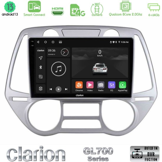 Clarion GL700 Series 8Core Android ClarionOS 4+64GB Hyundai i20 2009-2012 Auto A/C Navigation Multimedia Tablet 9" Με Carplay & Android Auto