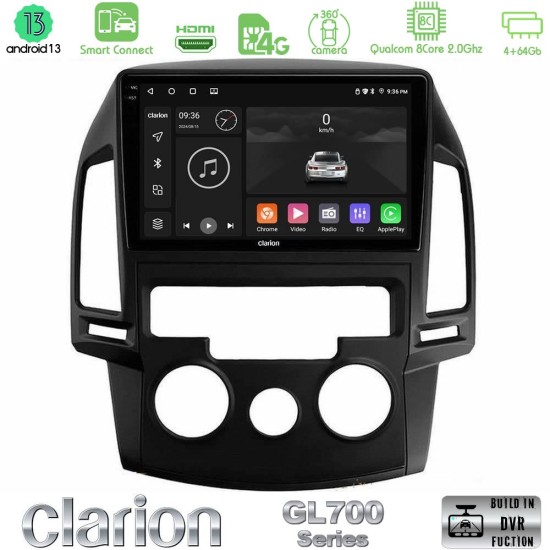Clarion GL700 Series 8Core Android ClarionOS 4+64GB Hyundai i30 2007-2012 Manual A/C Navigation Multimedia Tablet 9" Με Carplay & Android Auto