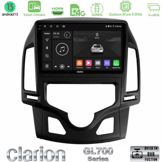 Clarion GL700 Series 8Core Android ClarionOS 4+64GB Hyundai i30 2007-2012 Auto A/C Navigation Multimedia Tablet 9" Με Carplay & Android Auto