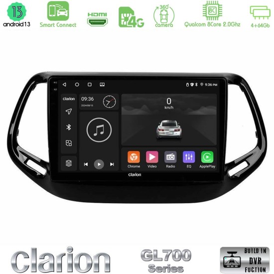 Clarion GL700 Series 8Core Android ClarionOS 4+64GB Jeep Compass 2017> Navigation Multimedia Tablet 10" Με Carplay & Android Auto