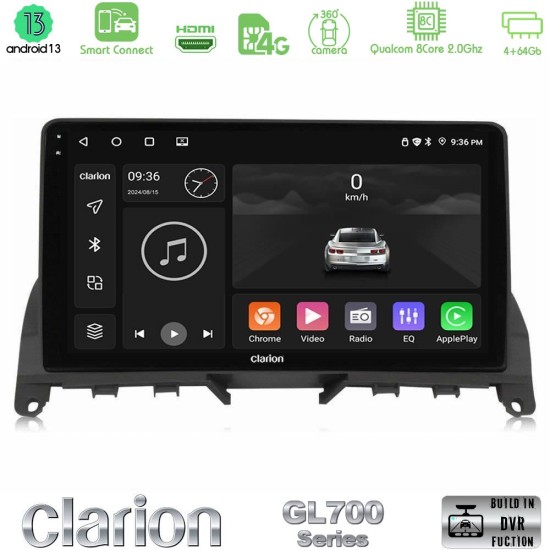 Clarion GL700 Series 8Core Android ClarionOS 4+64GB Mercedes C Class W204 Navigation Multimedia Tablet 9" Με Carplay & Android Auto
