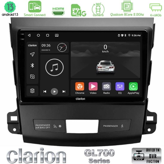 Clarion GL700 Series 8Core Android ClarionOS 4+64GB Mitsubishi Outlander/Citroen C-Crosser/Peugeot 4007 Navigation Multimedia Tablet 9" Με Carplay & Android Auto