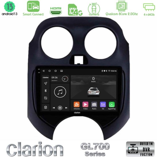 Clarion GL700 Series 8Core Android ClarionOS 4+64GB Nissan Micra 2011-2014 Navigation Multimedia Tablet 9" Με Carplay & Android Auto