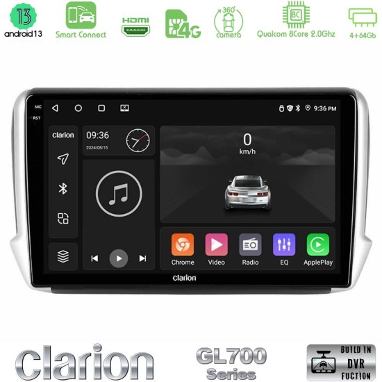 Clarion GL700 Series 8Core Android ClarionOS 4+64GB Peugeot 208/2008 Navigation Multimedia Tablet 10" Με Carplay & Android Auto
