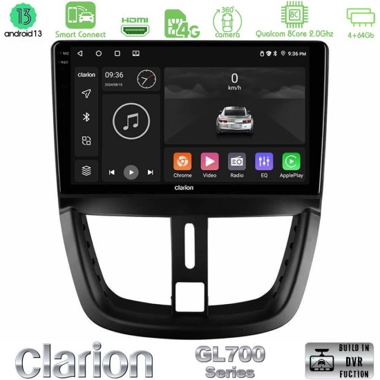 Clarion GL700 Series 8Core Android ClarionOS 4+64GB Peugeot 207 Navigation Multimedia Tablet 9" Με Carplay & Android Auto