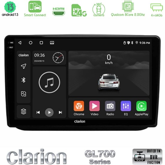 Clarion GL700 Series 8Core Android ClarionOS 4+64GB Skoda Fabia 2007-2014 Navigation Multimedia Tablet 10" Με Carplay & Android Auto