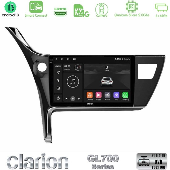 Clarion GL700 Series 8Core Android ClarionOS 4+64GB Toyota Corolla 2017-2018 Navigation Multimedia Tablet 10" Με Carplay & Android Auto