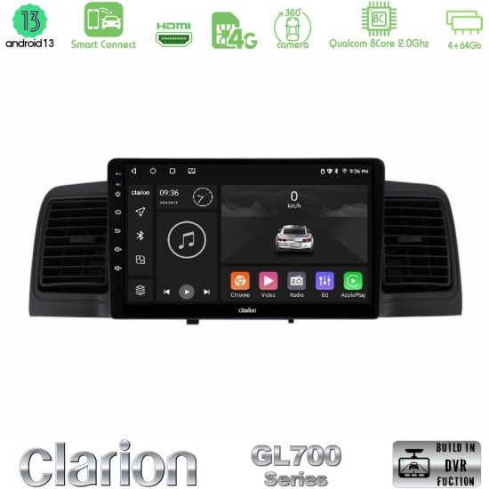 Clarion GL700 Series 8Core Android ClarionOS 4+64GB Toyota Corolla 2002-2006 Navigation Multimedia Tablet 9" Με Carplay & Android Auto