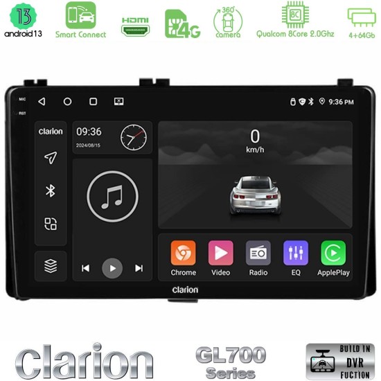Clarion GL700 Series 8Core Android ClarionOS 4+64GB Toyota Corolla/Auris 2017-2019  Navigation Multimedia Tablet 9" Με Carplay & Android Auto