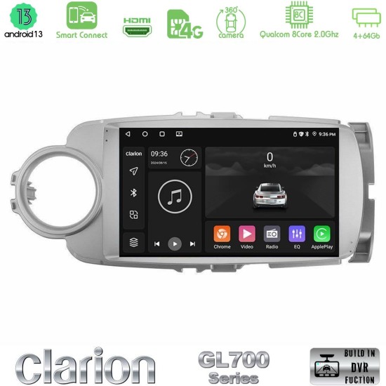 Clarion GL700 Series 8Core Android ClarionOS 4+64GB Toyota Yaris Navigation Multimedia Tablet 9" Με Carplay & Android Auto
