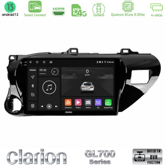 Clarion GL700 Series 8Core Android ClarionOS 4+64GB Toyota Hilux 2017-2024 Navigation Multimedia Tablet 10" Με Carplay & Android Auto