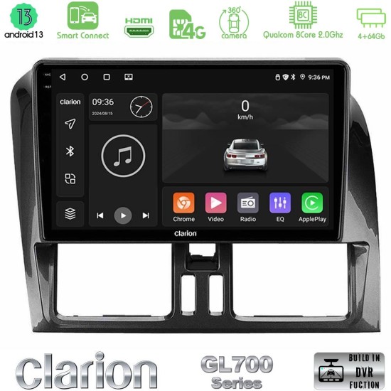 Clarion GL700 Series 8Core Android ClarionOS 4+64GB Volvo XC60 2009-2012 Navigation Multimedia Tablet 9" Με Carplay & Android Auto