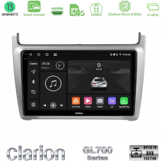 Clarion GL700 Series 8Core Android ClarionOS 4+64GB Vw Polo 2014-2017 Navigation Multimedia Tablet 9" Με Carplay & Android Auto (Silver)