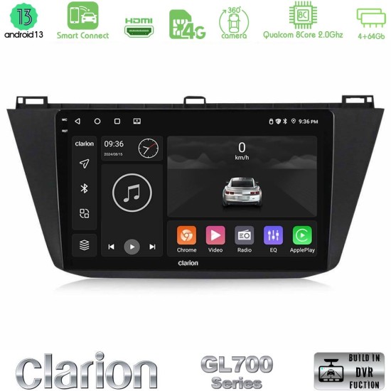 Clarion GL700 Series Vw Tiguan 2016-2022 8Core Android ClarionOS 4+64GB Navigation Multimedia Tablet 10" Με Carplay & Android Auto