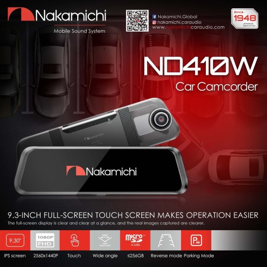 Nakamichi Καταγραφικό Καθρέπτη Υψηλής Ανάλυσης 9,3" ND410W 1080FHD Με Κάμερα Οπισθοπορείας