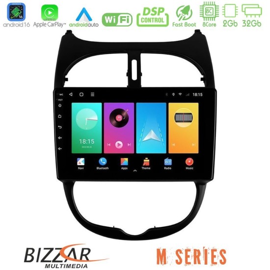 Bizzar M Series 8Core Android16 2+32GB  Peugeot 206 Navigation Multimedia Tablet 9"