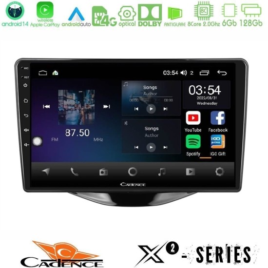 Cadence X2 Series 8Core Android14 6+128GB Toyota Aygo | Citroen C1 | Peugeot 108 Navigation Multimedia Tablet 9"