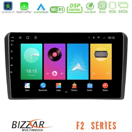 Bizzar F2 Series 8Core Android16 4+64GB  Audi A3 8P Navigation Multimedia Tablet 9"