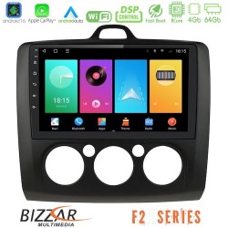 Bizzar F2 Series 8Core Android16 4+64GB  Ford Focus Manual AC Navigation Multimedia Tablet 9" (Μαύρο Χρώμα)