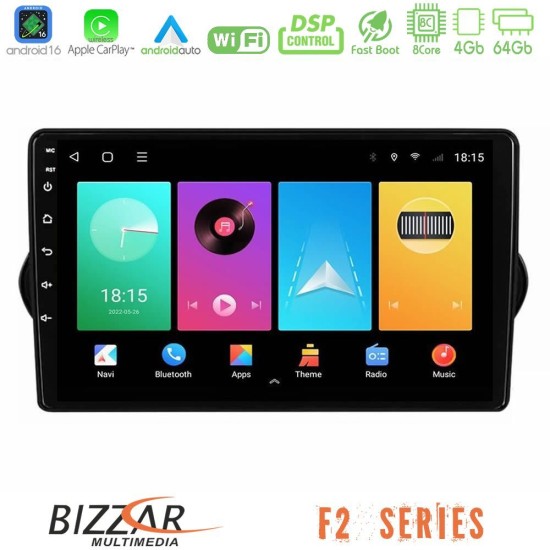 Bizzar F2 Series 8Core Android16 4+64GB  Fiat Tipo 2015-2022 (Hatchback) Navigation Multimedia Tablet 9"