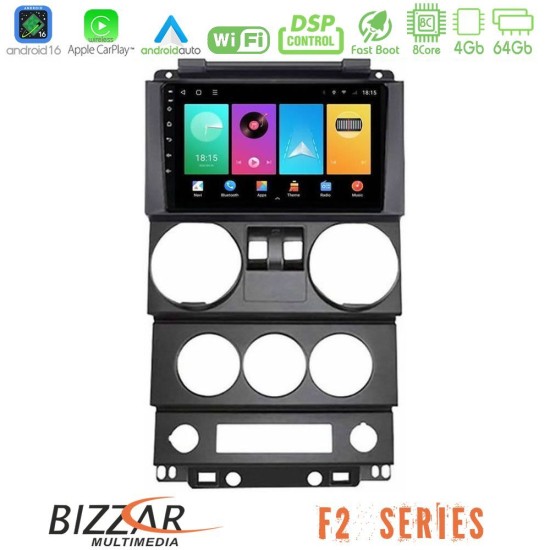 Bizzar F2 Series 8Core Android16 4+64GB  Jeep Wrangler 2Door 2008-2010 Navigation Multimedia Tablet 9"