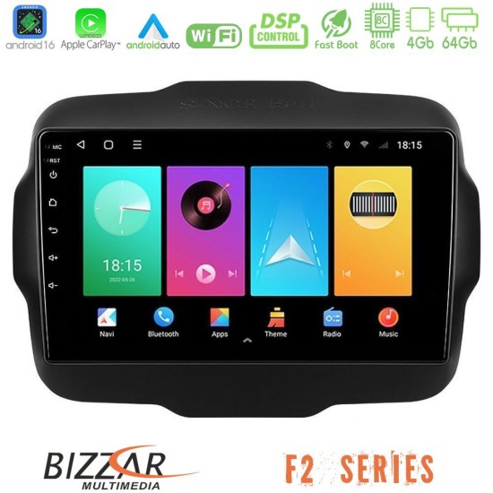 Bizzar F2 Series 8Core Android16 4+64GB  Jeep Renegade 2015-2019 Navigation Multimedia Tablet 9"