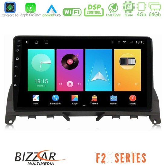 Bizzar F2 Series 8Core Android16 4+64GB  Mercedes C Class W204 Navigation Multimedia Tablet 9"   (Σκούρο καφέ)